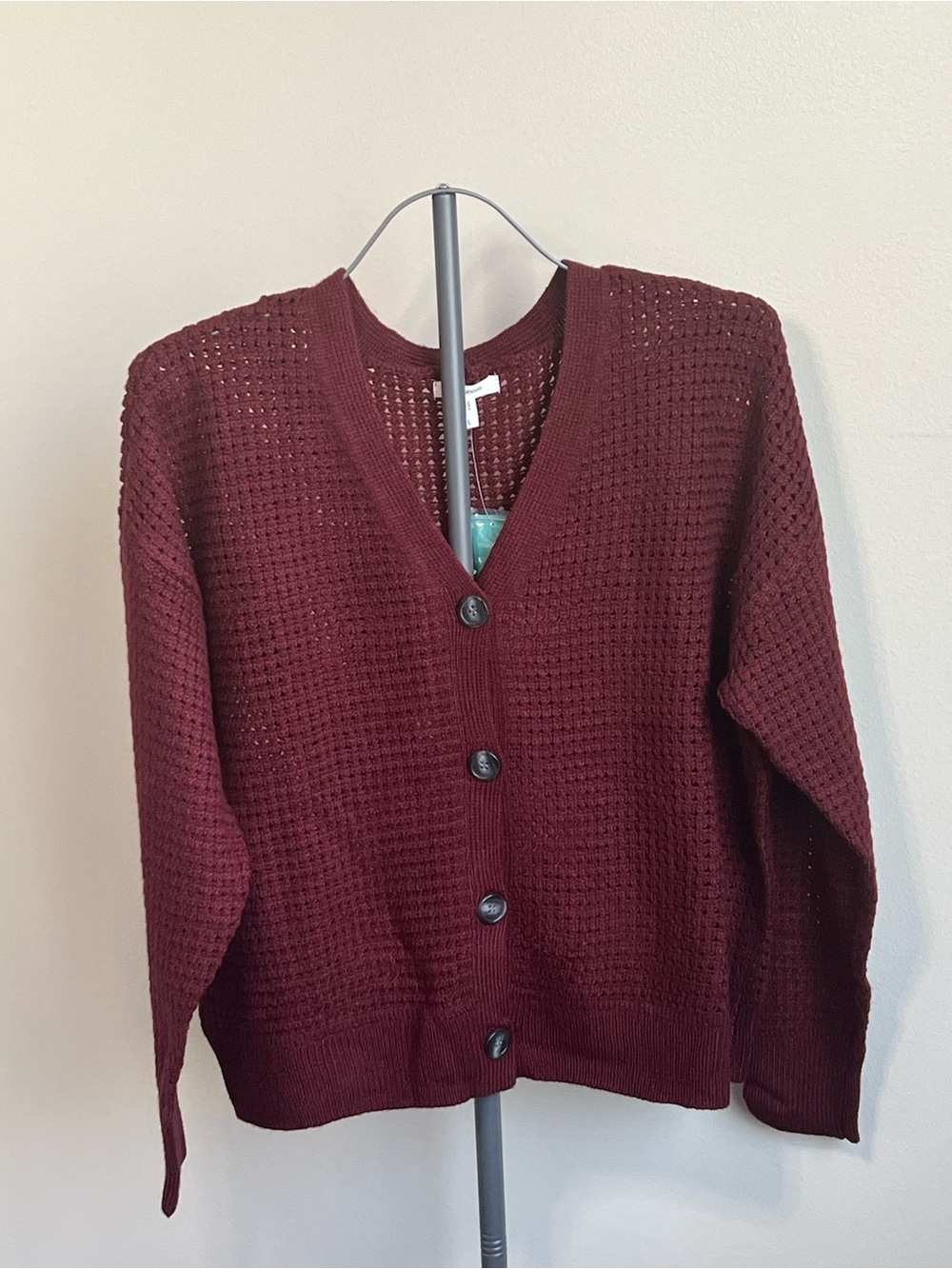 Maurices Burgundy Red Waffle Knit V-Neck Button Cardigan Size L NWT - Picture 3 of 6